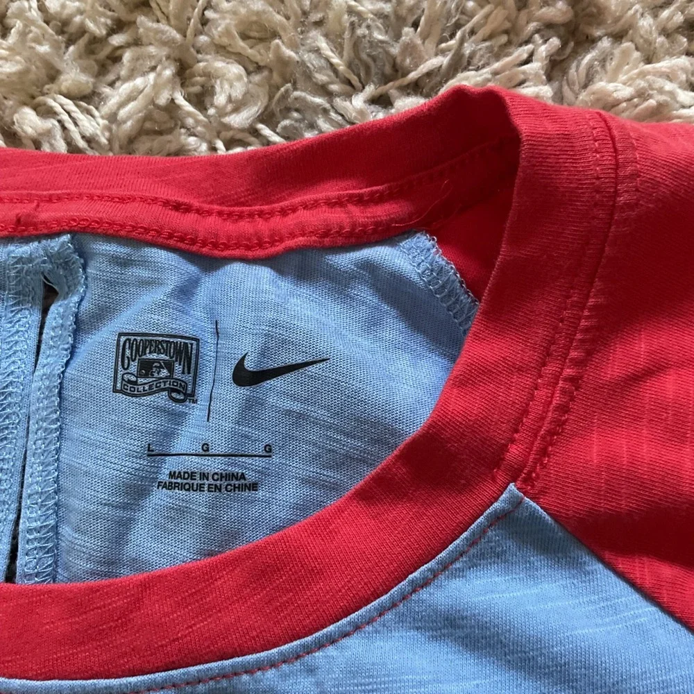 Nike St Louis Cardinals Cooperstown Collection Raglan T-Shirt Blue Red Womens L